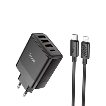 Зарядний пристрій з кабелем Lightning Hoco C127A 3USB+1Type-C QC3.0 (45 Вт) 100625 фото