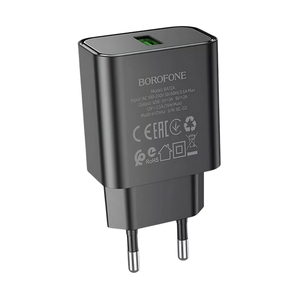 Зарядное устройство c кабелем Type-C Borofone BA72A 1USB Black 100671 фото
