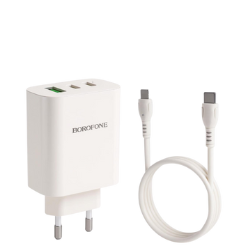 Зарядний пристрій з кабелем Lightning Borofone BA70A 1USB+2Type-C  100609 фото