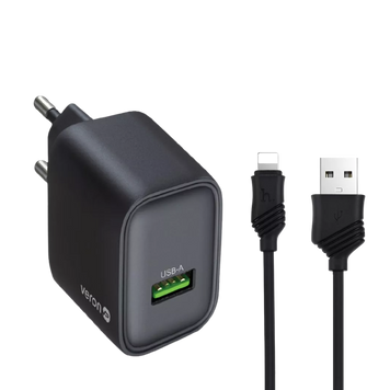 Зарядний пристрій з кабелем Lightning Veron VR-C15Q 2.4A 1USB (18 Вт) 100626 фото