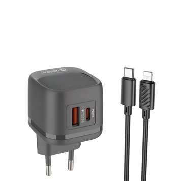 Зарядний пристрій з кабелем Lightning Veron TC20 1USB+1Type-C (20 Вт) 100635 фото