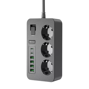 Подовжувач мережевий фільтр живлення Veron SC12 4USB+2Type-C+3розетки 100683 фото