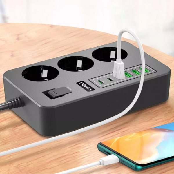 Подовжувач мережевий фільтр живлення Veron SC12 4USB+2Type-C+3розетки 100683 фото