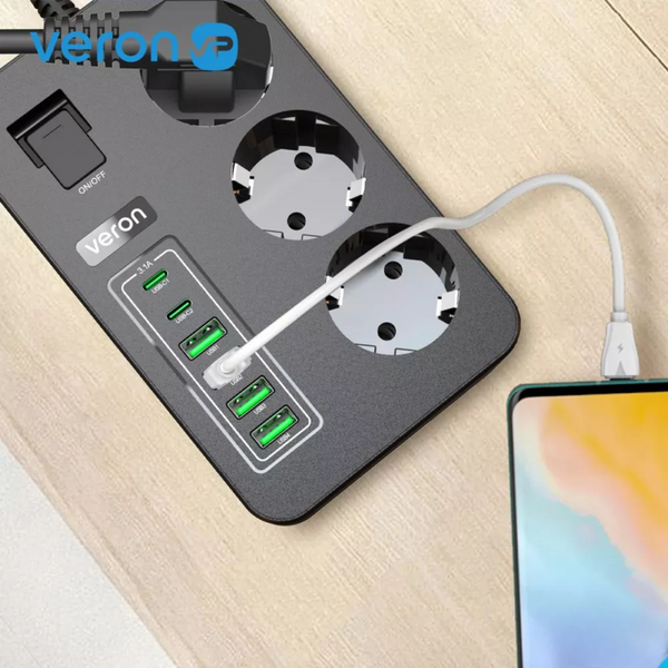 Подовжувач мережевий фільтр живлення Veron SC12 4USB+2Type-C+3розетки 100683 фото
