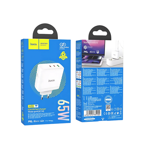 Зарядний пристрій Hoco N30 2Type-C+USB QC3.0 (65 Вт) 100589 фото