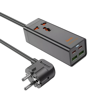 Удлинитель сетевой фильтр питания Hoco AC10A 2USB+2Type-C+1розетка Black 100686 фото