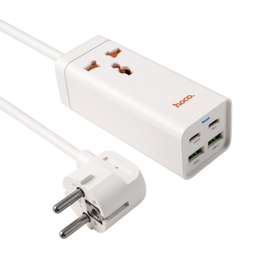 Удлинитель сетевой фильтр питания Hoco AC10A 2USB+2Type-C+1розетка White 100687  фото