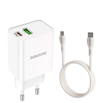 Зарядний пристрій з кабелем Lightning Borofone BA69A 1USB+1Type-C 100611 фото