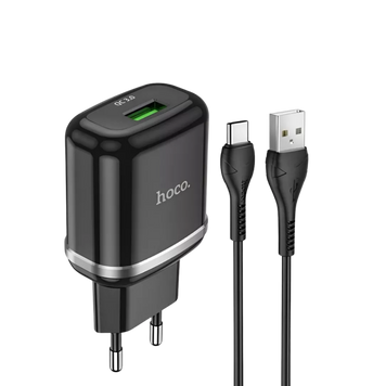 Зарядное устройство c кабелем Type-C Hoco N3 1USB (18 Вт) Black 100657 фото