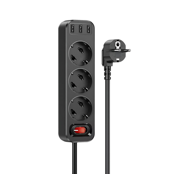 Удлинитель сетевой фильтр питанияHoco NS2 3USB+3розетки 100692 фото