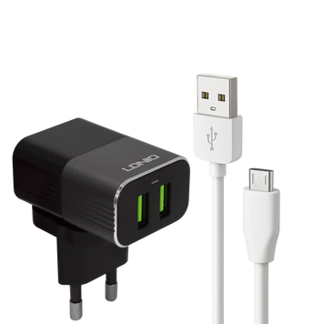 Зарядний пристрій з кабелем Micro USB Ldnio A2206Q 2USB (2,4 А) 100647 фото