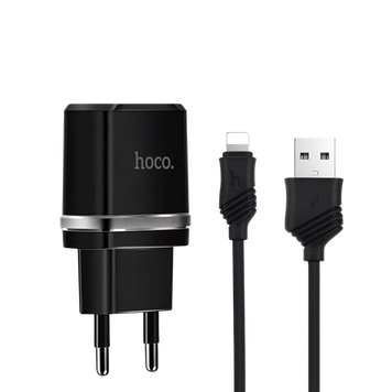 Зарядний пристрій з кабелем Lightning Hoco C12 2USB (2,4 А) Black 100602 фото