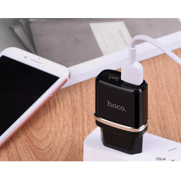 Зарядний пристрій з кабелем Lightning Hoco C12 2USB (2,4 А) White 100603 фото