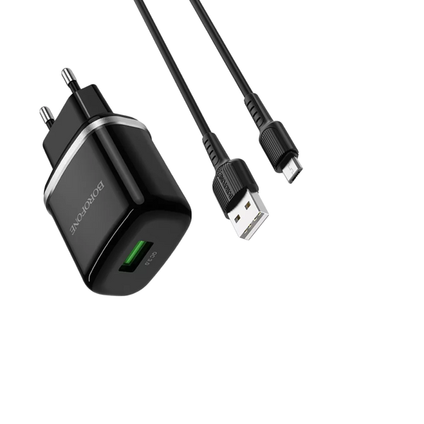 Зарядний пристрій з кабелем Micro USB Borofone BA36A 1USB Black 100651 фото