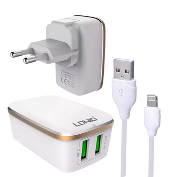 Зарядний пристрій з кабелем Lightning Ldnio A2204 2USB (2,4 А) 100606 фото