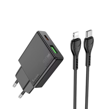 Зарядний пристрій з кабелем Lightning Hoco N38 1USB+1Type-C (20 Вт) 100613 фото